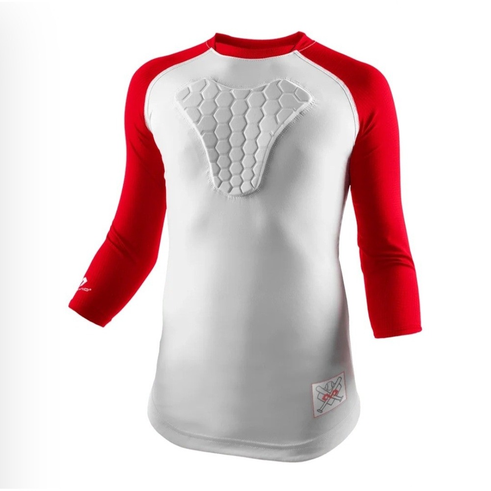McDavid 7630 Youth Hex Pad Sternum Raglan 3/4 Sleeve Length Shirt M NEW Wht/Red